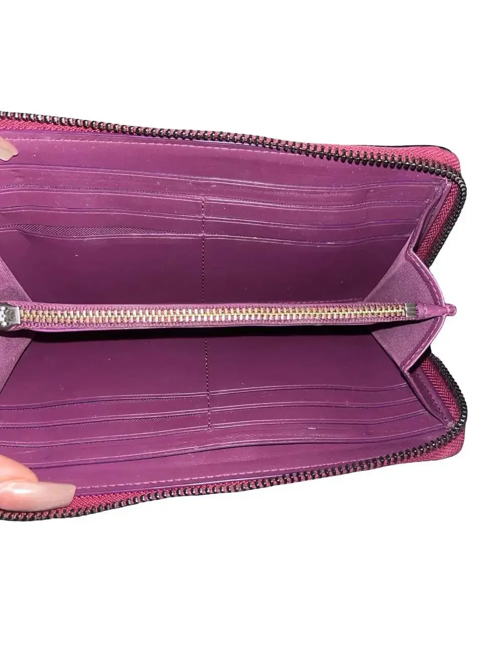 Coach Accordion Zip Wallet in Metallic Magenta Pink Crossgrain Leather